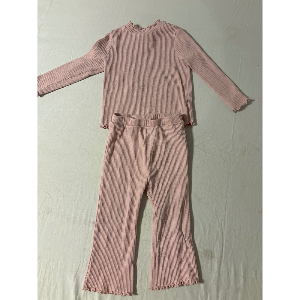 Old Navy 2-Piece Ribbed Set Toddler 18-24M Pink Excellent Lettuce Trim Flare Leg